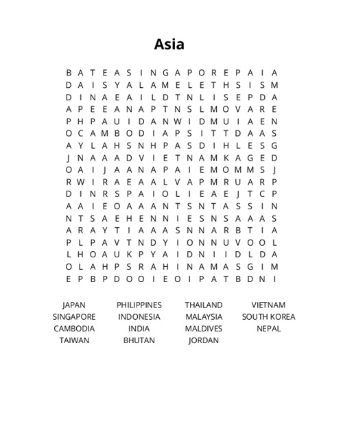 Asia Crossword Puzzle