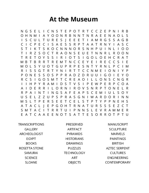 At the Museum  Word Search Puzzle
