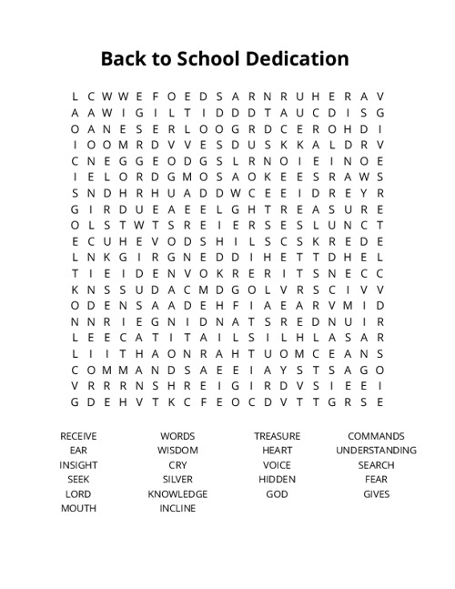 Back to School Dedication Crossword Puzzle