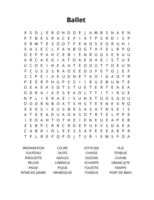 Ballet Crossword Puzzle