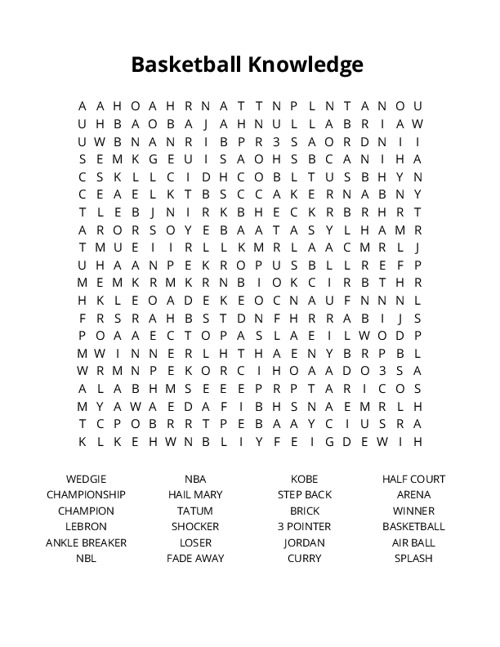Basketball Knowledge Crossword Puzzle