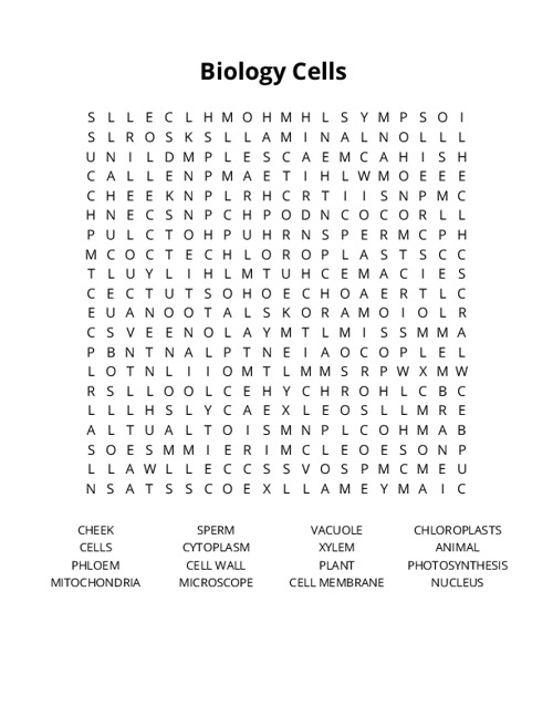 Biology Cells Crossword Puzzle