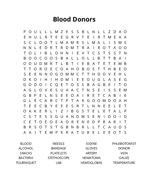 Blood Donors Crossword Puzzle