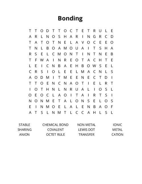 Bonding Word Search Puzzle