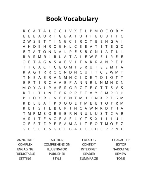 Book Vocabulary Crossword Puzzle