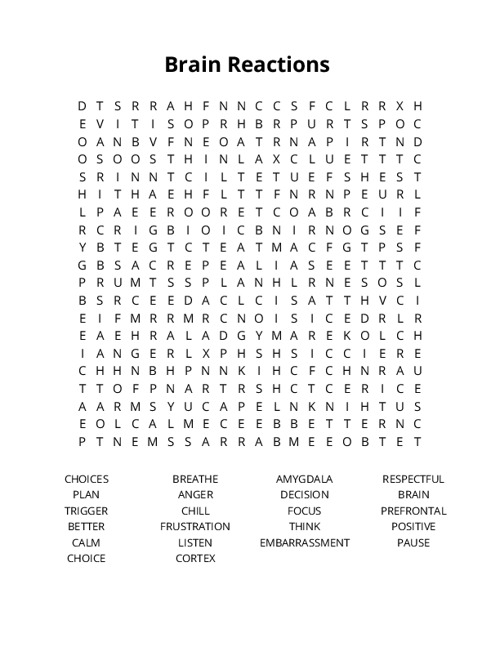 Brain Reactions  Word Search Puzzle