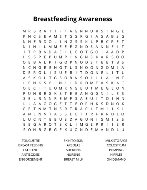 Breastfeeding Awareness Crossword Puzzle