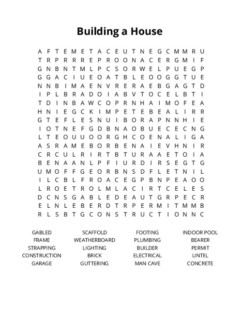 Building a House Crossword Puzzle