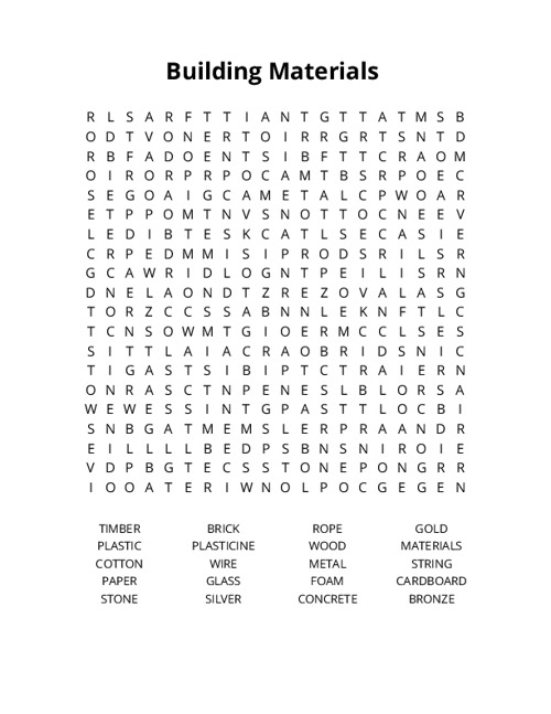 Building Materials Crossword Puzzle