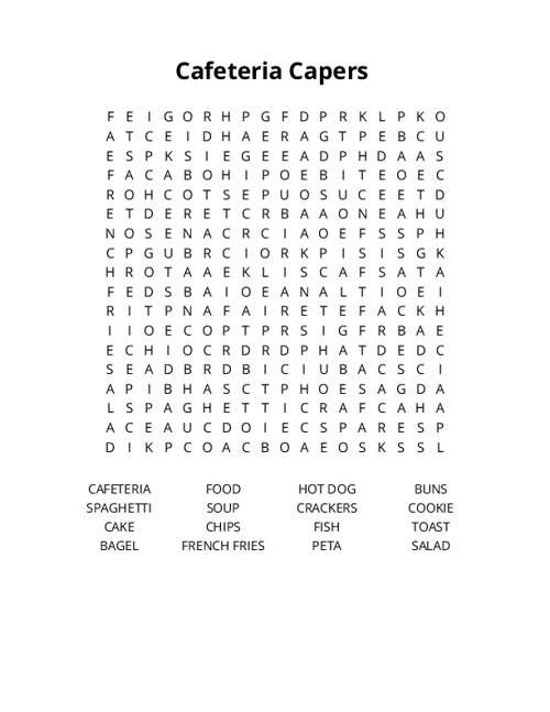 Cafeteria Capers Word Search Puzzle