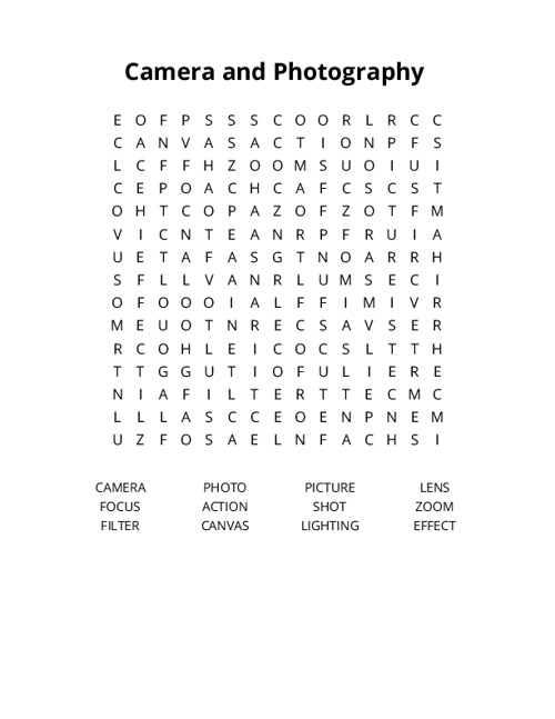 Camera and Photography Crossword Puzzle