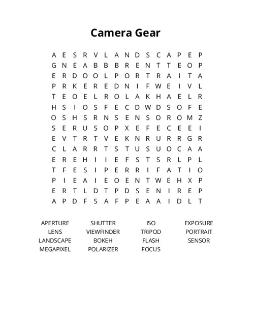 Camera Gear Crossword Puzzle