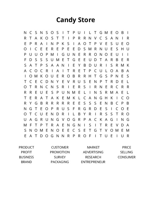 Candy Store Crossword Puzzle