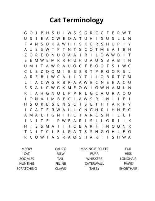 Cat Terminology Crossword Puzzle