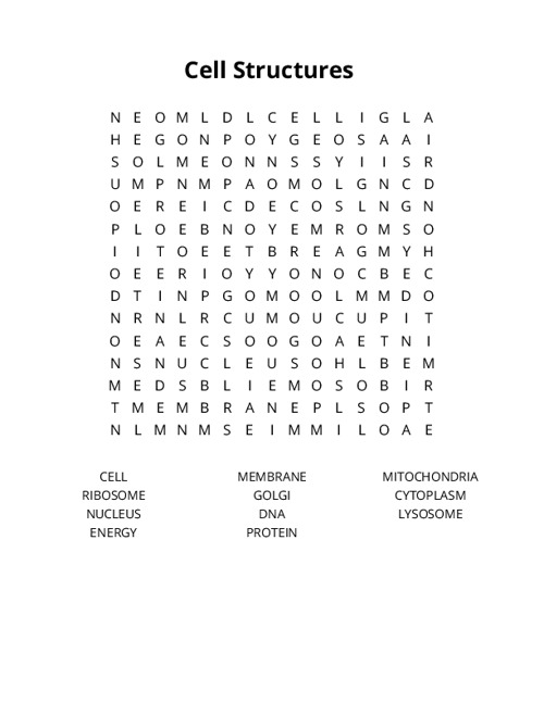Cell Structures Crossword Puzzle