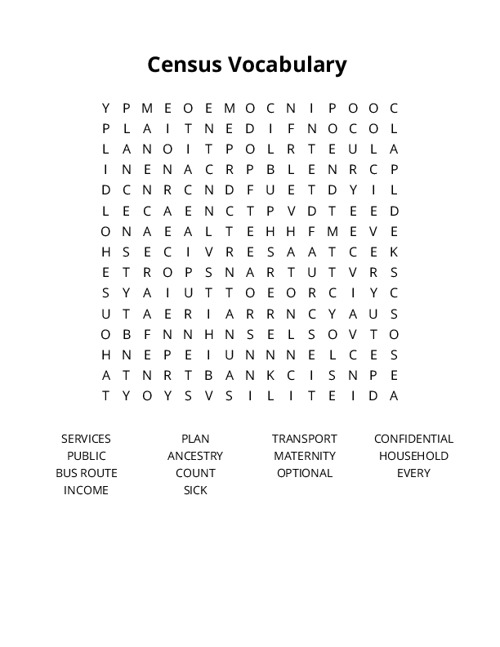 Census Vocabulary Crossword Puzzle