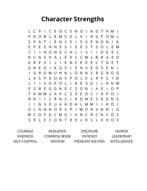 Character Strengths Crossword Puzzle