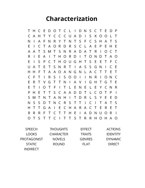 Characterization Word Search Puzzle
