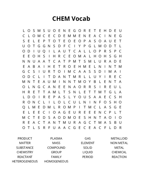 CHEM Vocab Word Search Puzzle