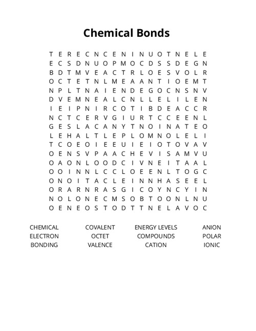 Chemical Bonds Word Search Puzzle