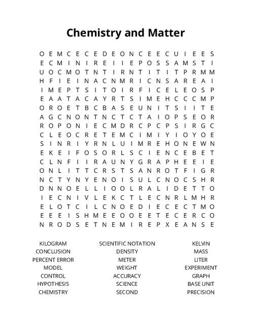 Chemistry and Matter Crossword Puzzle