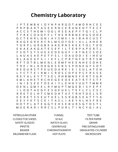 Chemistry Laboratory Word Search Puzzle