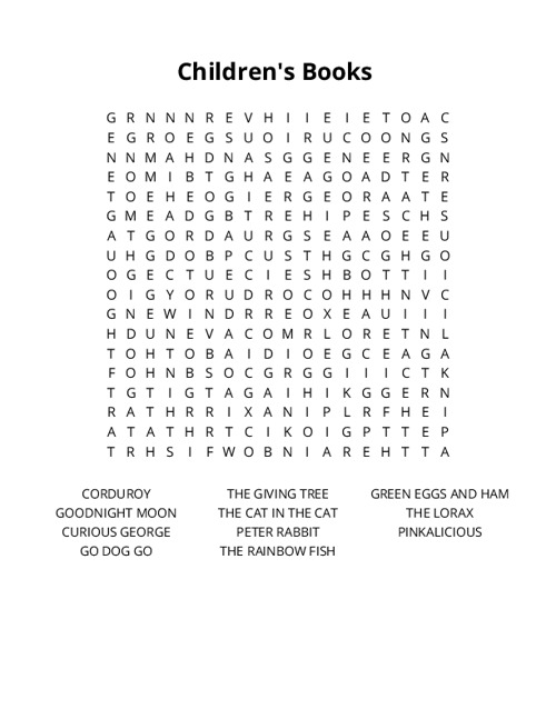 Childrens Books Crossword Puzzle