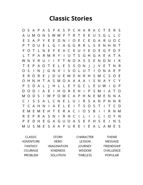 Classic Stories  Word Search Puzzle