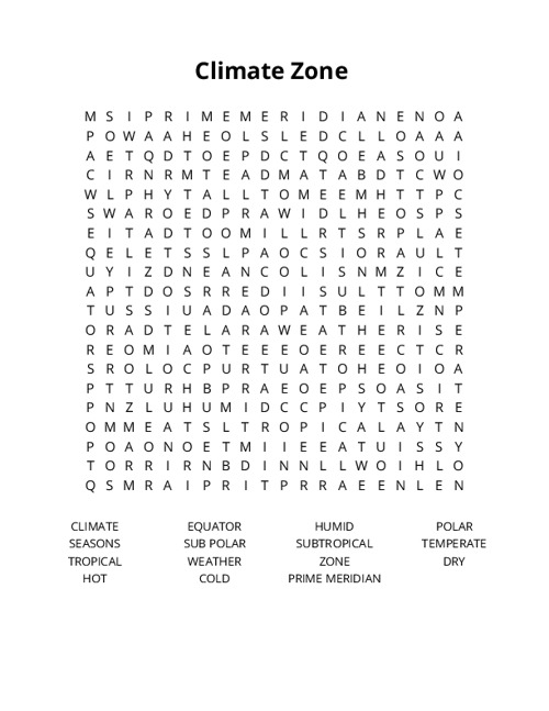 Climate Zone Crossword Puzzle