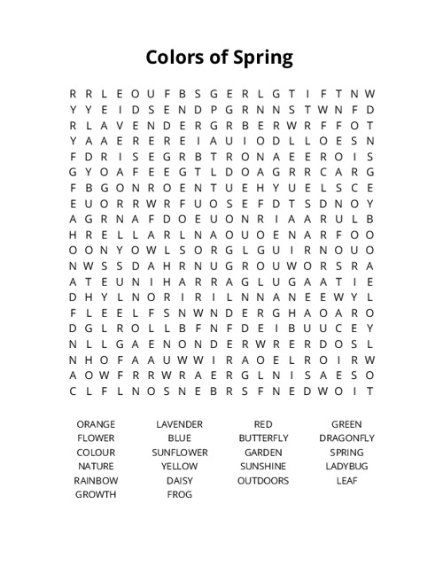 Colors of Spring  Word Search Puzzle