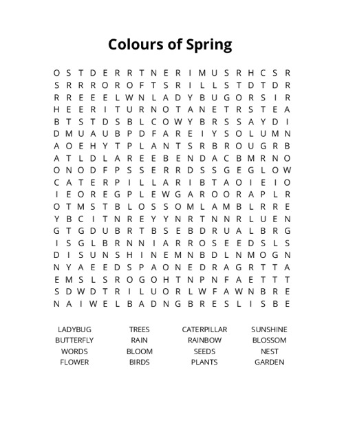 Colours of Spring Crossword Puzzle