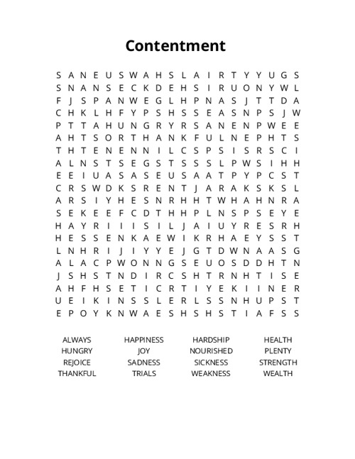 Contentment Word Search Puzzle