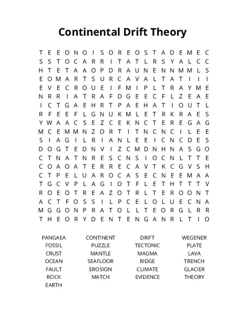 Continental Drift Theory Crossword Puzzle