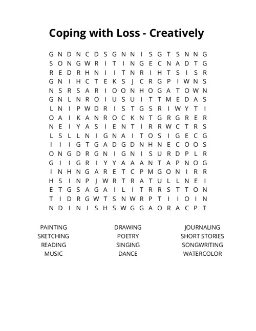 Coping with Loss - Creatively Crossword Puzzle