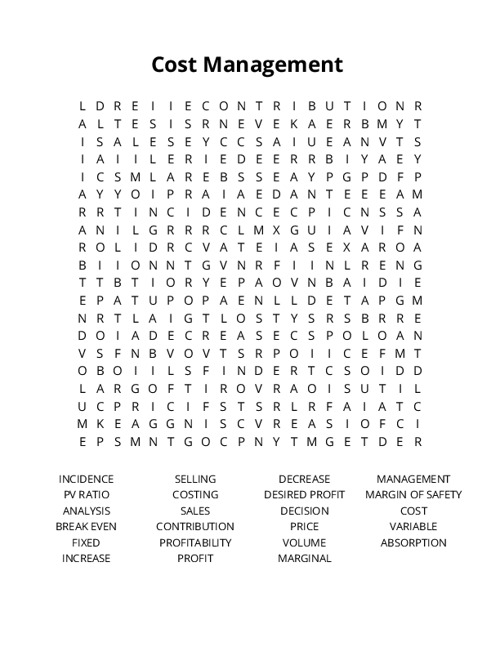 Cost Management Crossword Puzzle