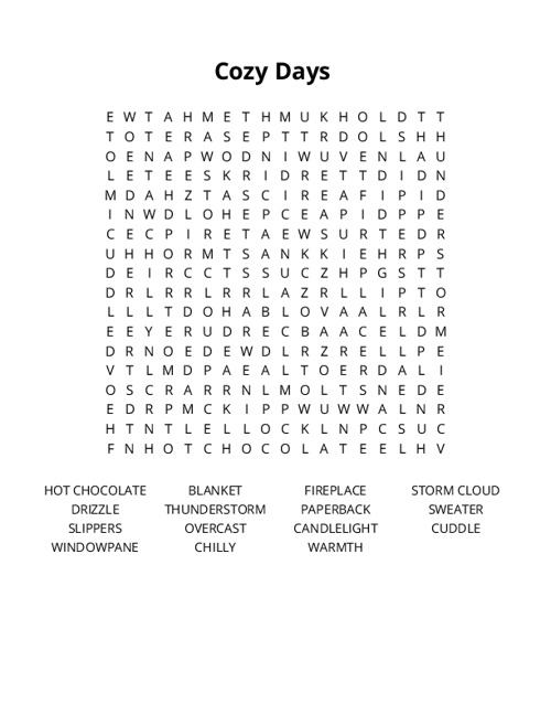 Cozy Days  Word Search Puzzle