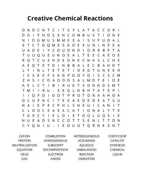 Creative Chemical Reactions Crossword Puzzle