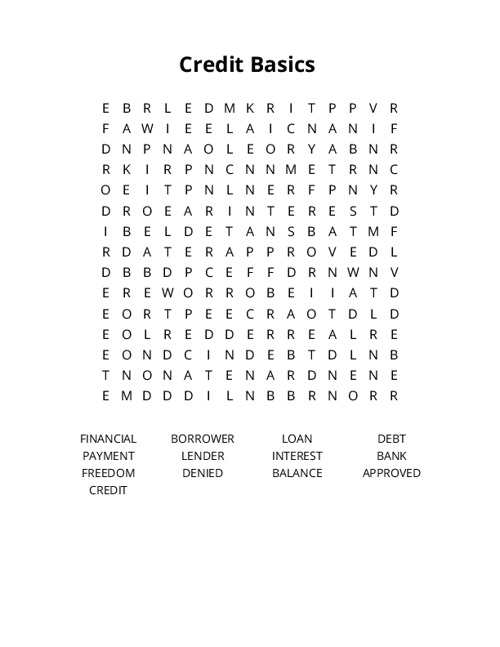 Credit Basics Word Search Puzzle