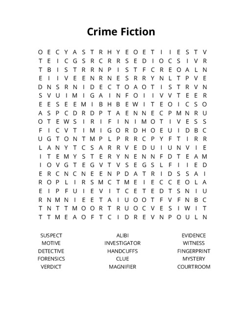 Crime Fiction  Word Search Puzzle