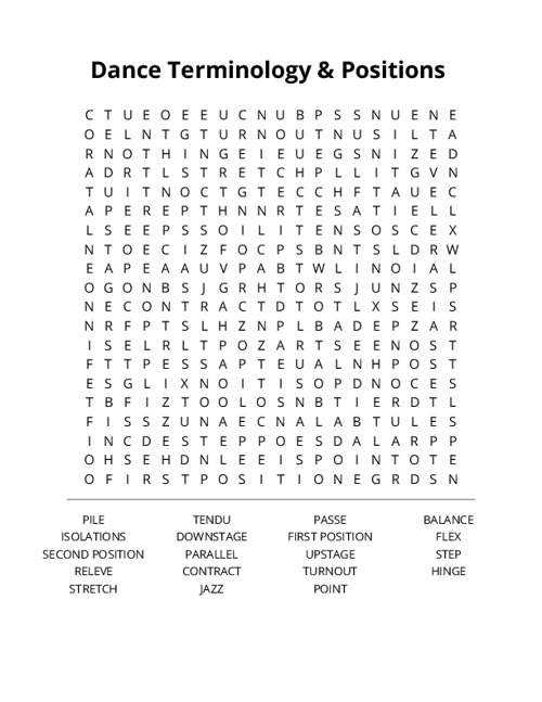 Dance Terminology & Positions Crossword Puzzle