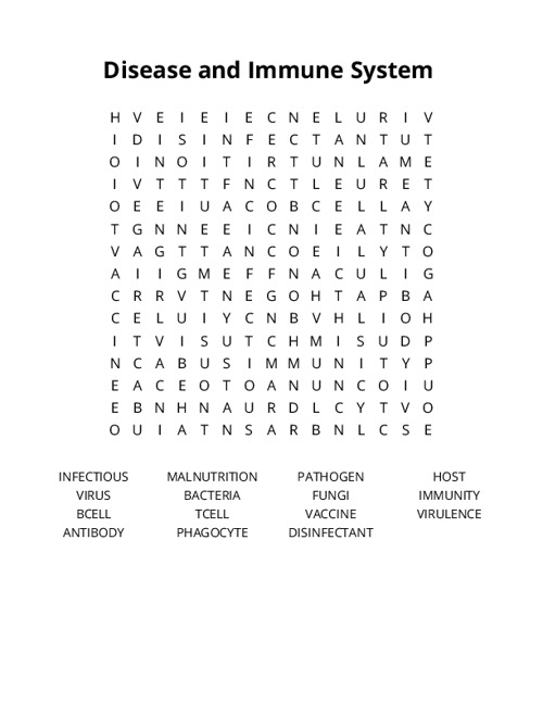 Disease and Immune System Word Search Puzzle