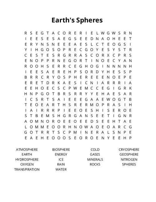 Earths Spheres  Word Search Puzzle