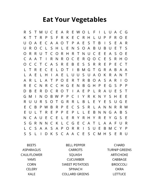 Eat Your Vegetables Crossword Puzzle