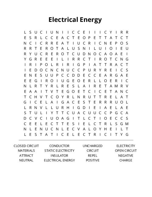 Electrical Energy Word Search Puzzle