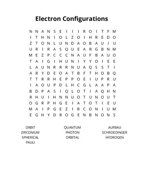 Electron Configurations Word Search Puzzle