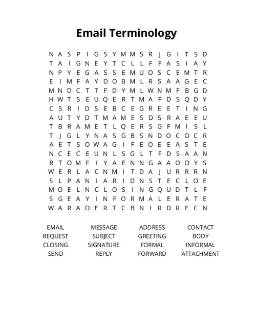 Email Terminology  Word Search Puzzle