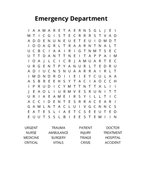 Emergency Department Crossword Puzzle