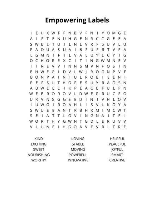 Empowering Labels Word Search Puzzle
