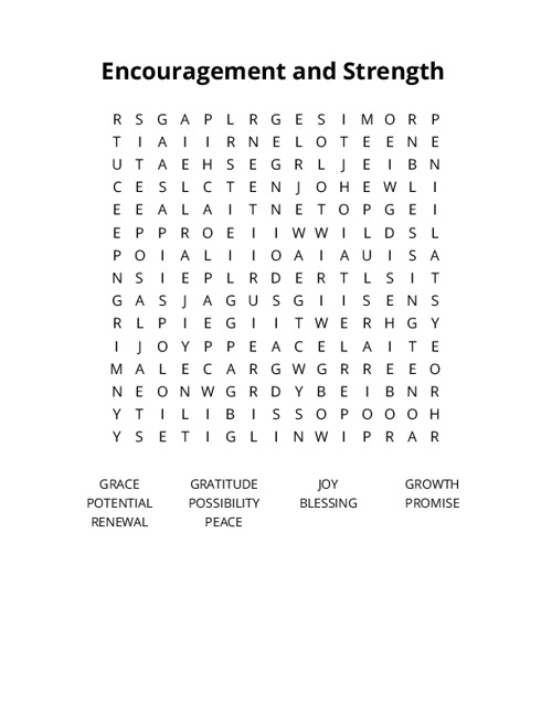Encouragement and Strength Word Search Puzzle