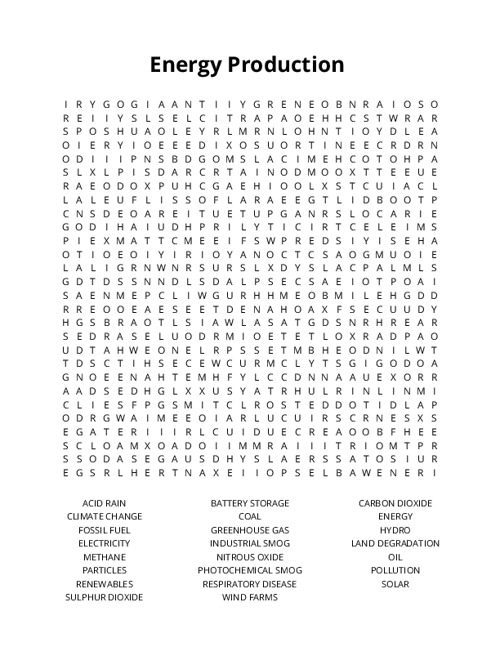 Energy Production Crossword Puzzle